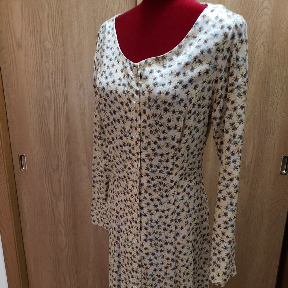 Vintage Long-Sleeved 90s Maxi Dress w/Lace-up Back